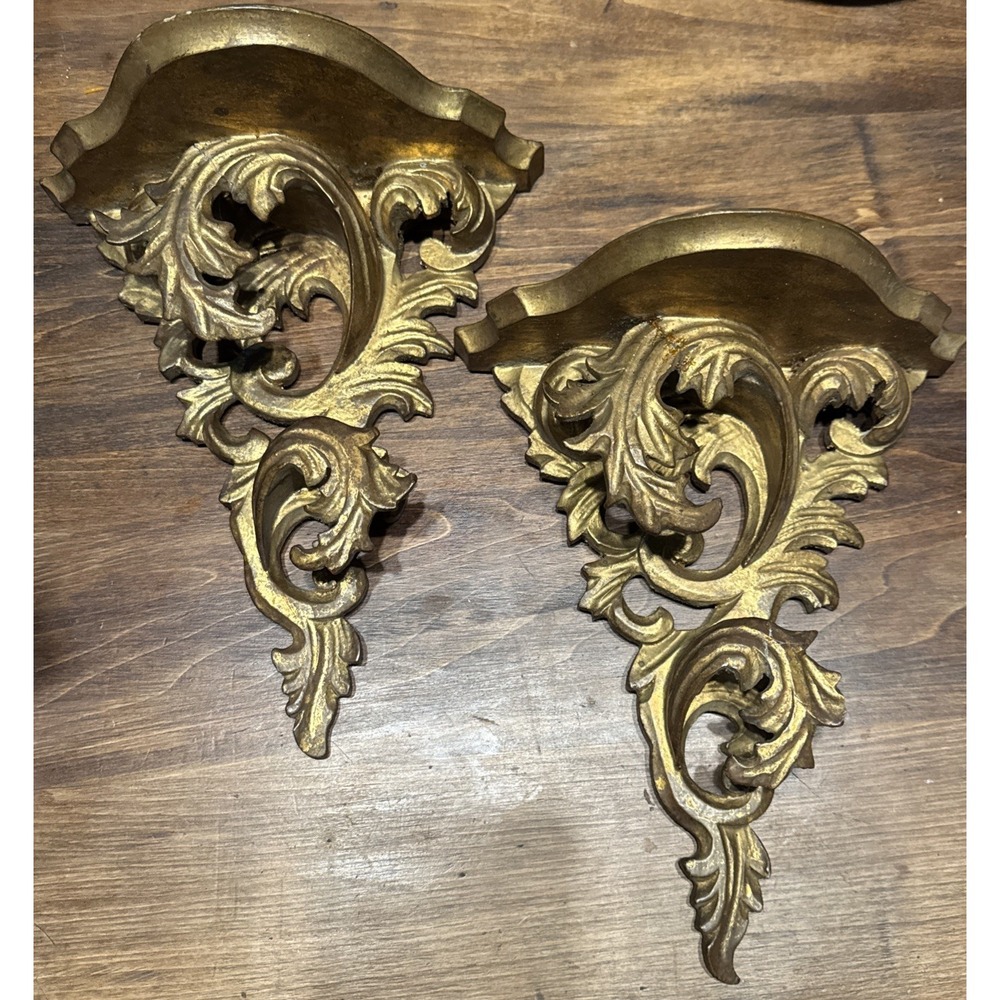 Vintage Gold Gilt Wood Wall Shelf Sconce Ornate Carved ANDREA JAPAN